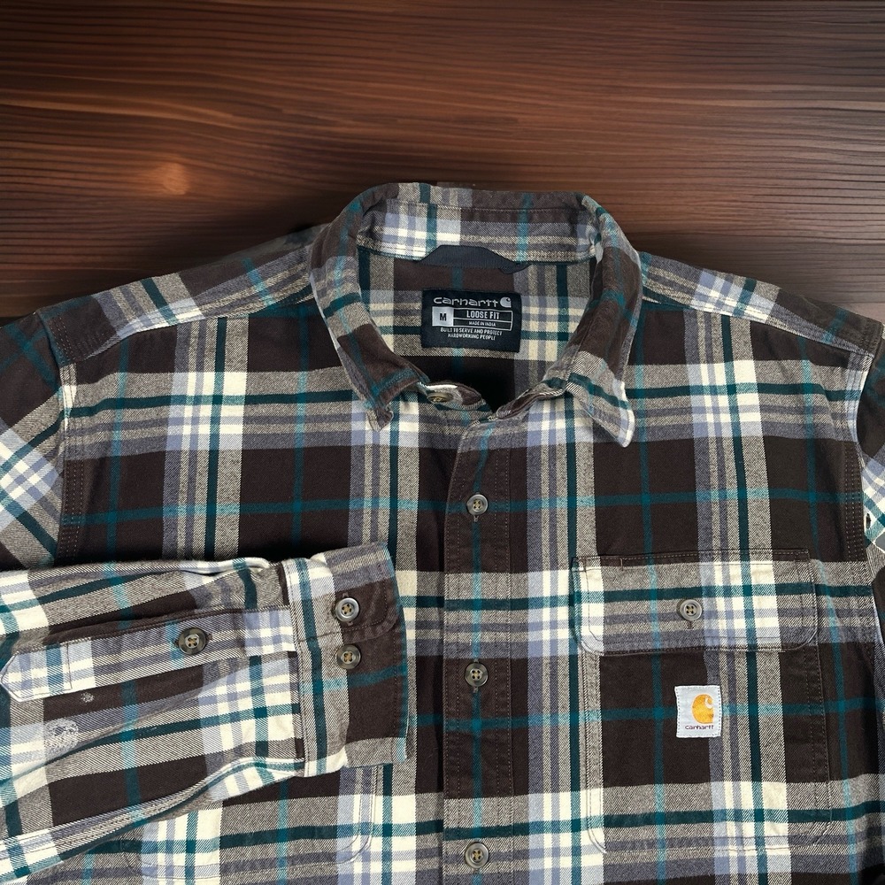 Carhartt Shirt Mens M Loose Fit Heavyweight Flannel Plaid Long Sleeve 105078 DKB